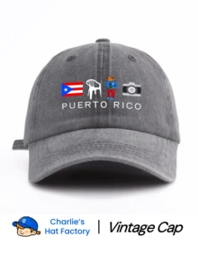 1 件 DTMF 波多黎各印花水洗棒球帽，原装男士帽子，经典休闲时尚复古柔软吸汗带可调节尺寸轻质防晒多功能爸爸帽，适合户外运动日常穿着派对度假送给家人和朋友的完美礼物