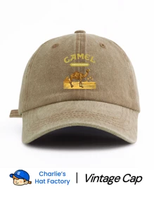 1 Pc CAMEL Print Washed Baseball Cap, Classic Casual Stylish Vintage Soft Sweatband Adjustable Size Lightweight Sun Protection Versátil Dad Hat, Adequado para esportes ao ar livre, uso diário, festa, férias, presente perfeito para avô, famílias e amigos