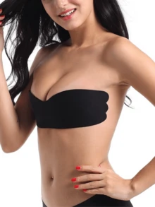 One-Piece Invisible Bra Wing Biological Silicone Invisible Seamless Breathable Side Breast Collection Gathered Chest Stickers Summer Thin - Black - View 3