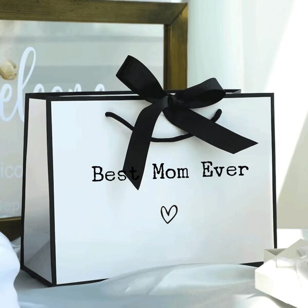 1 Pc Birthday Gift Bag For Mom, "Best Mom Ever" Printed, Large Capacity, Christmas Gift Bag, Portable Paper Bag For Picnic, Shopping, And Traveling, Thank You Gifts