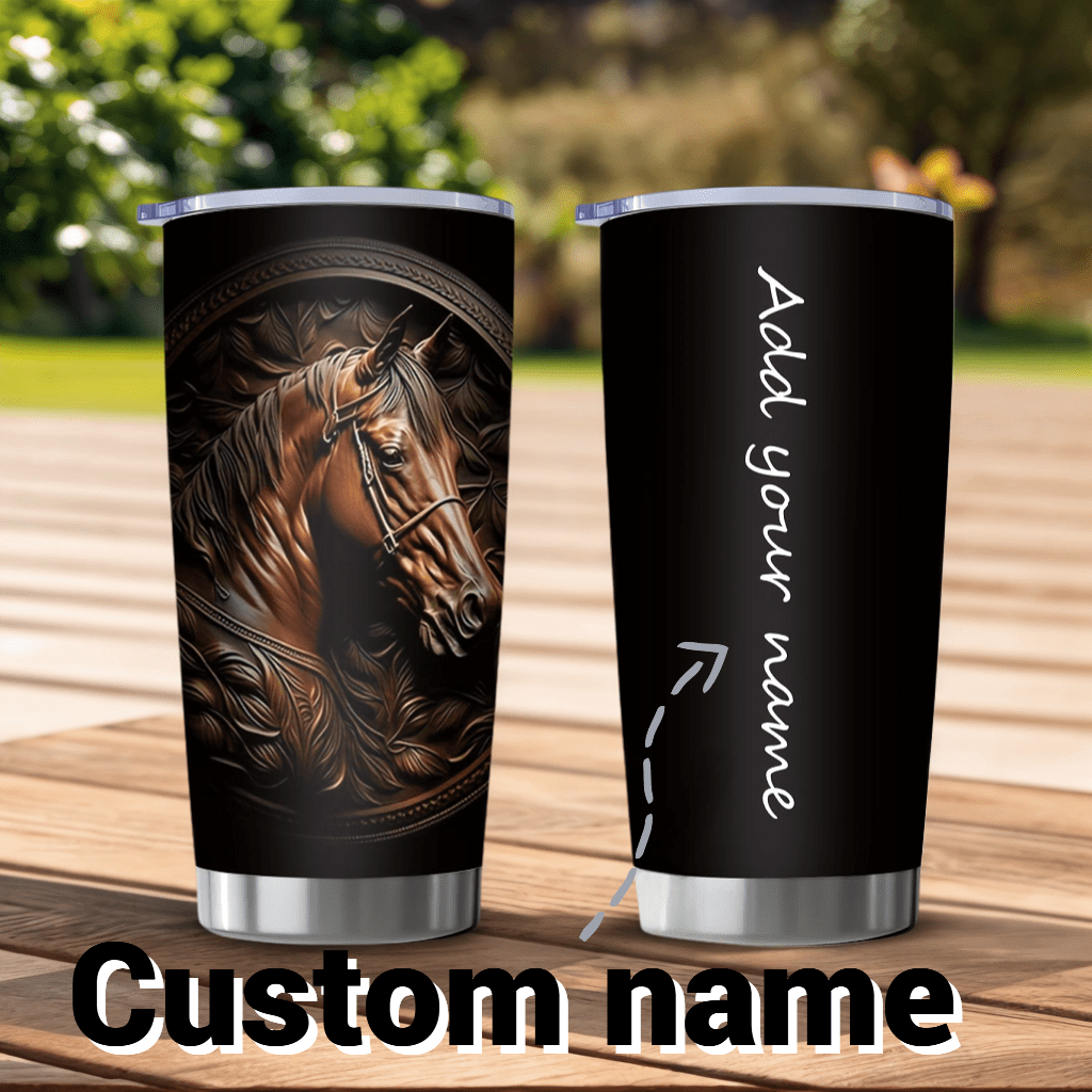 1pc 20oz Copo de água com padrão de cavalo com nome personalizado, reutilizável, presente para família e amigos, copo de água especial para amantes de cavalos, xícara de café, copo de água portátil para exterior, copo, copo
