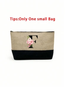 1 Set Women Beach Tote Bag With Shoulder Strap, Beach Hat And Cosmetic Bag; Pink Begonia Black Letter A-Z Pattern Tote Bag With Shoulder Strap And Cosmetic Bag; Personalized Gift Bag With Side Pocket - Khaki - View 33