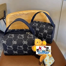 Sanrio 1 pièce Étui cosmétique en velours côtelé Hello chat de Sanrio, grande capacité, trousse à maquillage, sac à crayons avec imprimé aléatoire, pour vacances, plage, salle de bain, chambre, grande capacité