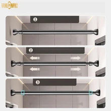 1 pieza Barra de cortina extensible y multifuncional de acero inoxidable reforzada, sin necesidad de taladrar, telescópica, adecuada para balcón, baño, sala de estar, dormitorio, armario y talla grande accesorios de baño para volver al colegio