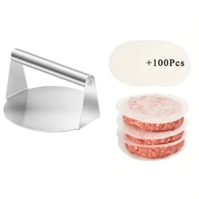 1 pezzo Di Pressa per hamburger in acciaio inossidabile durevole - Stampo per hamburger antiaderente per hamburger perfetti, mini hamburger e hamburger di carne - Utensile da barbecue facile da usare per la preparazione della griglia (Pressa per hamburger in acciaio inossidabile e carta di separazione delle polpette)
