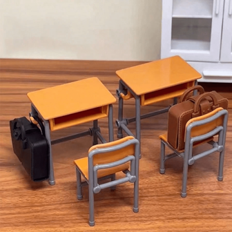 1 Set de 6 piezas de mochila de escritorio en miniatura para el aula/Decoración de miniatura de escritorio y silla/Decoración DIY/Ornamento de juego de roles para adolescentes/Accesorio de escena en miniatura/También se puede usar para decoración de festivales Mejor regalo de cumpleaños, graduación, Día de San Valentín, regalo divertido