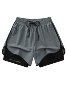 1pc Camouflage Gym Running Shorts For Men With Dual Layers, Pockets, And Quick-Dry Technology - Dark Grey - View 4