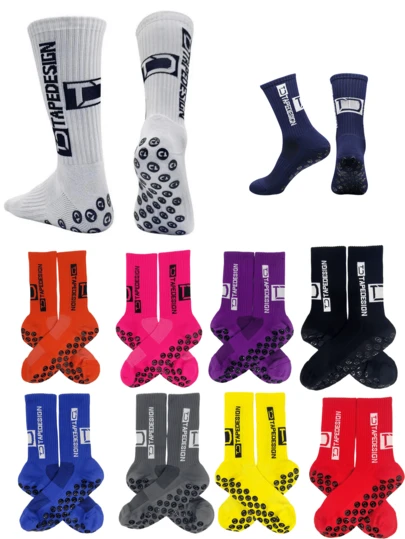 1双户外字母印花防滑足球运动袜，秋季