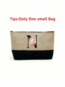 1 Set Women Beach Tote Bag With Shoulder Strap, Beach Hat And Cosmetic Bag; Pink Begonia Black Letter A-Z Pattern Tote Bag With Shoulder Strap And Cosmetic Bag; Personalized Gift Bag With Side Pocket - Khaki - View 20