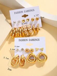 22pcs Fashion Simple Geometric Pearl Heart Earrings (Randomly Shipped With Card) - Yellow Gold - View 4