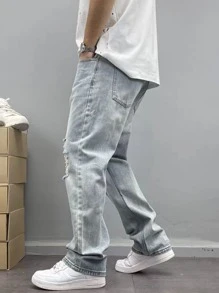 Teenage Boy's Distressed Denim Jeans, Teen Boy Casual Elastic Waist Pants, Spring Autumn New Arrival