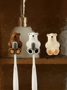 1 件卡通硅胶牙刷架，3D 北极熊壁挂式吸盘牙刷架，用于悬挂小物品返校