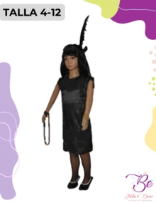 Vestido Disfraz Charleston Burlesque Infantil Festival Tema Escuela - Negro - Ver 3