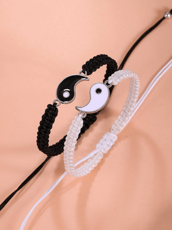 2pcs Handmade Braided Yin Yang Fish & Bagua Couples Bracelets