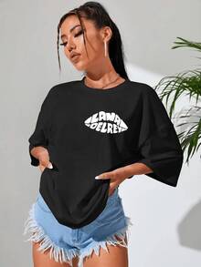 Men's Oversized Premium Round Neck Printed T-Shirt - màu đen - Xem 2
