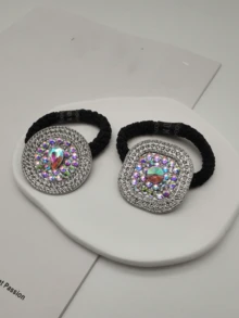 闪亮水钻发带，优雅方形几何镶钻发带，甜美高弹力橡皮筋头饰 - 無色 - 查看 5