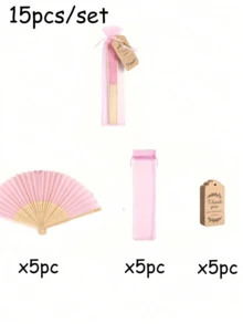 30/15/3件粉色丝绸木质折扇感谢卡套装（含礼品袋）、感谢卡、新娘竹制手持折扇、单身派对婚礼新娘送礼会装饰品、伴娘竹制手持折扇、单身派对拍照道具、伴娘礼物、婚礼装饰品、完美的婚礼礼物、单身派对装饰品和新娘送礼会配件、派对和活动的理想之选、完美的夏季配饰 - 彩色 - 查看 10