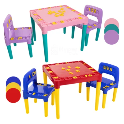 HYPER CLUB Mesa Infantil com 2 Cadeiras 26 letras e 10 números para Atividades Educativa