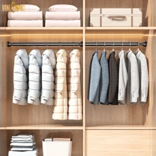 1 pieza Barra de cortina extensible y multifuncional de acero inoxidable reforzada, sin necesidad de taladrar, telescópica, adecuada para balcón, baño, sala de estar, dormitorio, armario y talla grande accesorios de baño para volver al colegio