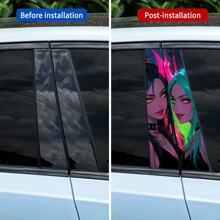 2pcs Cool Girl Face Graphic Car Stickers - Protective Film Suitable For B-Pillar Exterior Accessories
