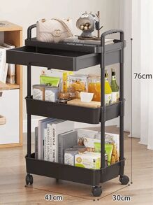 1 Pcs Multi-Functional Rolling Utility Cart With Drawers - Black And White Multi-Tier Wheeled Organizer With Durable Plastic And Metal Construction, Great For Kitchen, Bathroom, Living Room, Office Storage, Utility Shelf