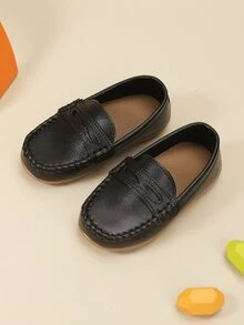 1 par de zapatos planos de PU para bebés/niños pequeños, zapatillas casuales de suela blanda para niños, mocasines estilo vintage sin cordones para niños/niñas para vestir, gatear, ir a la escuela, y usar en exteriores - Negro - Ver 3