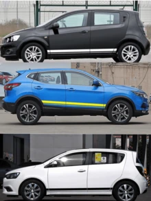 汽车贴纸车身贴花通用车型，个性化条纹侧裙贴花，汽车时尚侧车身贴 - 彩色 - 查看 8