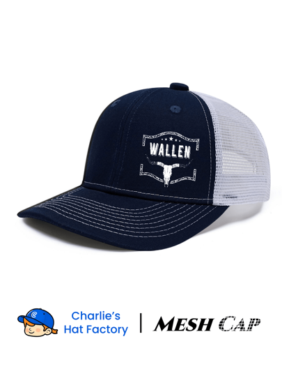 1pc WALLEN Print Cnotrast Mesh Cap, Summer Baseball Cap Outdoor Breathable Street Hat Trucker Cap Adjustable Head Circumference High Quality