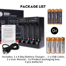 powerKAN K4 1.2VNi-MH AA/AAA Battery Mini Charger, LED Can Charge 2/4 AA/AAA 1.2V Ni-MH Rechargeable Batteries Respectively, TYPEC Interface USB Charging, Including 4PCS AA800mAh Or AAA300mAh Ni-MH Batteries - Set(AAA300mAhx4PCS + K4 ) - View 9