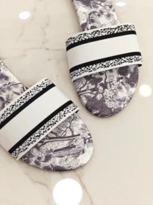 Revreal Monochrome Printed Slide Sandals Fashionable - White - View 2