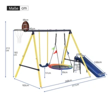 Swing Swing Seesaw Set With Metal Frame, Nest Tree Swing, , Seesaw Height Adjustable, Climbing Ladder & Climbing Net, Backyard Playground Outdoor Play Frame Toy - Yellow - View 4