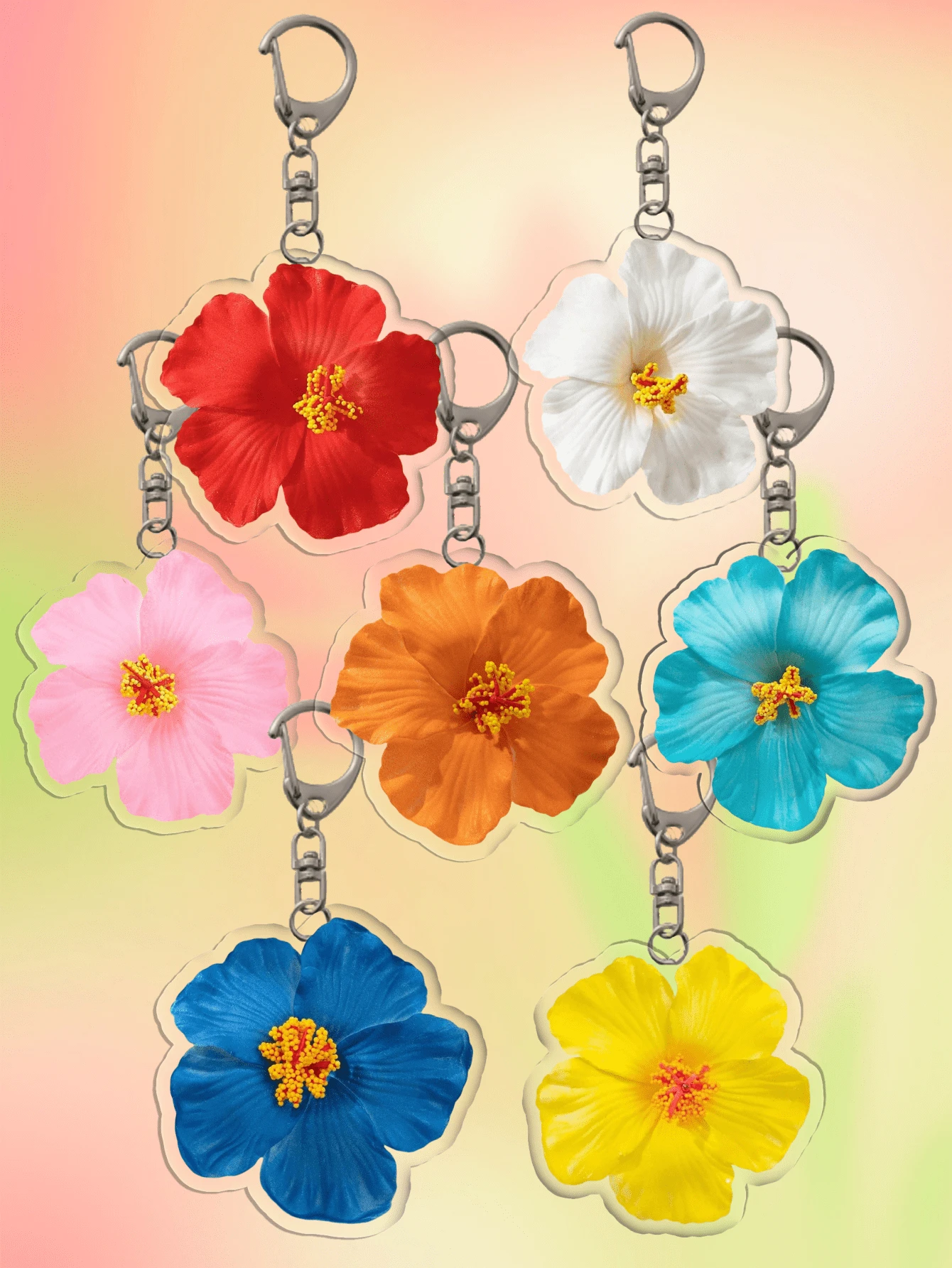 1pc/Set Red & White Seven Colors Hibiscus Flower Keychain For Women, Suitable For Daily Decoration, Matching Outfits, Date, Beach, Photography- Perfect For Handbag Pendant, Car Key Chain, Couples/Holiday Gifts Everyday Bag Accessory, Bag Charm, Lanyard, Key Holder. Ideal For Boyfriends, Girlfriends, Family Members, Doctors, Nurses, Party Gifts, Cell Phone Decorations, And More. - Multicolor - View 1