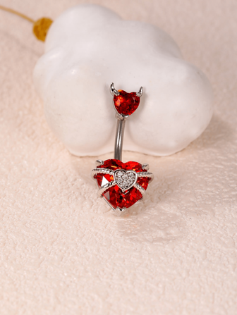 1pc Funky Stainless Steel Cubic Zirconia Heart Decor Navel Belly Ring For Women For Dating Gift Valentines