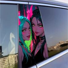 2pcs Cool Girl Face Graphic Car Stickers - Protective Film Suitable For B-Pillar Exterior Accessories