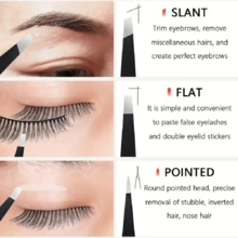 4 piezas Juego de pinzas para cejas de acero inoxidable, herramientas de maquillaje multifuncionales para dar forma a las cejas, eliminar vello fino, con estuche de cuero - Negro - Ver 5
