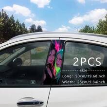 2pcs Cool Girl Face Graphic Car Stickers - Protective Film Suitable For B-Pillar Exterior Accessories