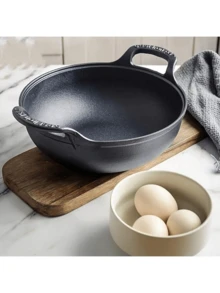 Thicker & Wider Double Handle Cast Iron Skillet, Non-Stick & Durable Cookware, Mini Hot Pot, Home & Commercial Use, Suitable For Outdoor Barbecue And Camping, Multi-Functional New Style Cast Iron Pot - Black - View 2