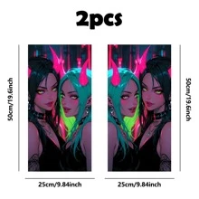 2pcs Cool Girl Face Graphic Car Stickers - Protective Film Suitable For B-Pillar Exterior Accessories