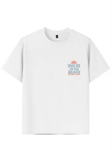 1 pieza Camiseta de manga corta blanca con estampado para niñas, ropa casual para estudiantes y jóvenes, apropiada para la playa