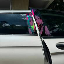 2pcs Cool Girl Face Graphic Car Stickers - Protective Film Suitable For B-Pillar Exterior Accessories