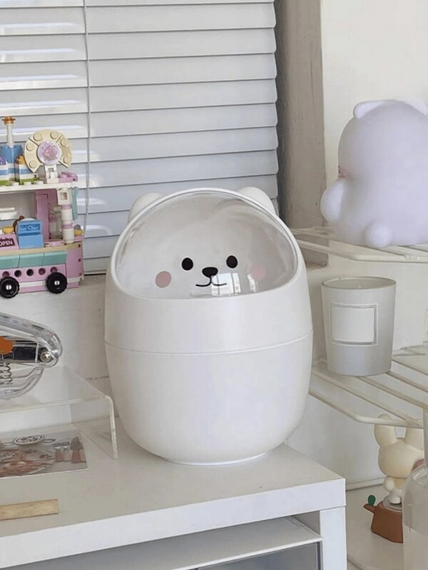 Mini lixeira de 1 peça, lixeira pequena com tampa, lixeira de mesa, cesto de lixo de plástico para mesa, design com tampo giratório para evitar vazamento de odores, usada para armazenar cascas de frutas e restos de papel na mesa para manter tudo organizado, para banheiro, decoração de mesa de escritório, mesa de centro, escritório, sala de estar, escritório, material escolar, volta às aulas