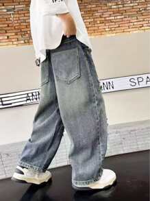 Jeans déchirés pour garçons adolescents, pantalons en jean droits et amples pour garçons jeunesse, pantalons décontractés, printemps