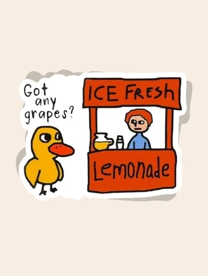 趣味贴纸，乙烯基材质 - 幽默鸭子乞讨葡萄，适用于笔记本电脑、水瓶、卡车、手机、摩托车、窗户、墙壁、杯子 - 背面带粘胶
