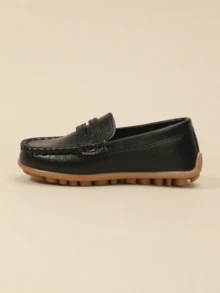 1 par de zapatos planos de PU para bebés/niños pequeños, zapatillas casuales de suela blanda para niños, mocasines estilo vintage sin cordones para niños/niñas para vestir, gatear, ir a la escuela, y usar en exteriores - Negro - Ver 6