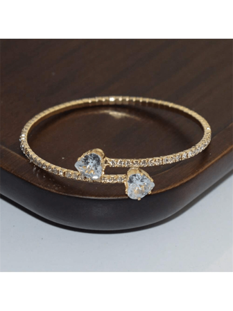 1pc Bridal Fashion Metal Jewelry Single Row Crystal & Pearl Bracelet Bangle, Adjustable Wedding Accessory