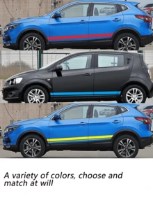 汽车贴纸车身贴花通用车型，个性化条纹侧裙贴花，汽车时尚侧车身贴 - 彩色 - 查看 4