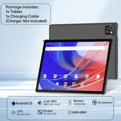 Android 13 Tablet 2024,2GB+64GB 1TB Extension, 2.4G WiFi, 10.1-Inch HD Flat PC, Quad-Core Processor Up To 2.4GHz, 6000mAh, (2.0MP+5.0MP) Dual Camera,WiFi,1280 * 800 Touch Screen, UnisocPC. SC7731E.1.3 GHz