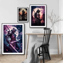 1 件/3 件墙面艺术海报可选框架复古黑色武士樱花武士人物艺术绘画壁纸海报和印刷品客厅家居装饰海报，适用于住宅和宿舍墙壁，客厅和酒吧装饰，餐厅或浴室装饰，房间装饰，高品质无框，室内/室外油画艺术，无框/有框 - 彩色 - 查看 6