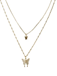 1pc Golden Rhinestone Butterfly Double Layer Necklace, Alloy Chain, Perfect Gift For Girls - Multicolor - View 3