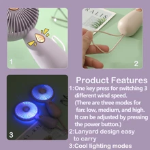 AOYI Mini ventilateur à main, ventilateur personnel de voyage, ventilateur électrique rechargeable à 3 vitesses avec mode d'éclairage, ventilateur portable d'été pour les cils, ventilateur de bureau à piles pour la plage, les vacances, la maison, l'école, le bureau, les déplacements, l'extérieur